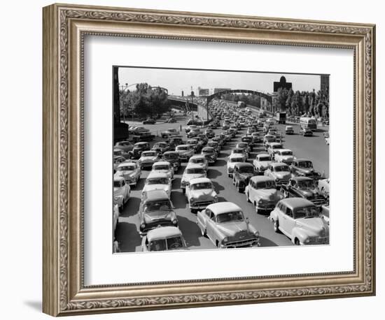1950s Heavy Traffic Coming Off of the Ben Franklin Bridge Driving from Camden NJ-null-Framed Photographic Print