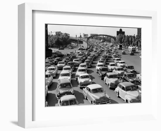 1950s Heavy Traffic Coming Off of the Ben Franklin Bridge Driving from Camden NJ-null-Framed Photographic Print