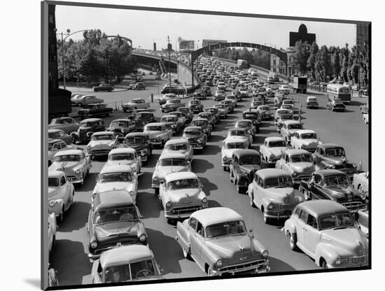 1950s Heavy Traffic Coming Off of the Ben Franklin Bridge Driving from Camden NJ-null-Mounted Photographic Print