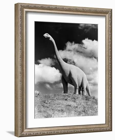 1950s Life-Size Statue of Extinct Long Neck Gigantic Brontosaurus Dinosaur Park Established 1936-null-Framed Photographic Print