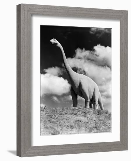 1950s Life-Size Statue of Extinct Long Neck Gigantic Brontosaurus Dinosaur Park Established 1936-null-Framed Photographic Print