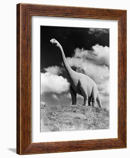 1950s Life-Size Statue of Extinct Long Neck Gigantic Brontosaurus Dinosaur Park Established 1936-null-Framed Photographic Print