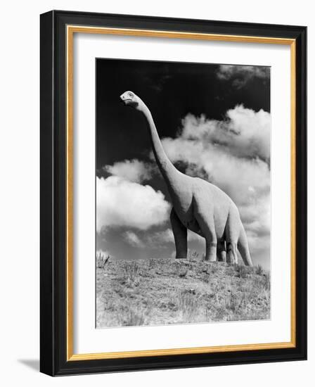 1950s Life-Size Statue of Extinct Long Neck Gigantic Brontosaurus Dinosaur Park Established 1936-null-Framed Photographic Print