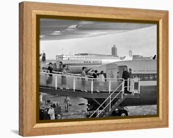 1950s Men and Women Walking Down Ramp Boarding Commercial Jet Airliner Idlewild Airport, New York-null-Framed Premier Image Canvas