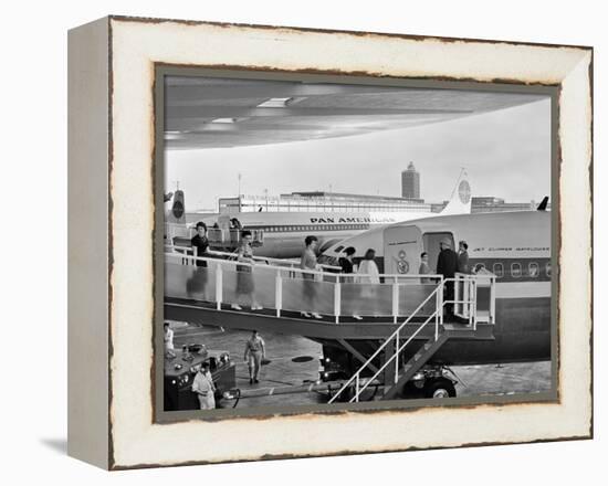 1950s Men and Women Walking Down Ramp Boarding Commercial Jet Airliner Idlewild Airport, New York-null-Framed Premier Image Canvas