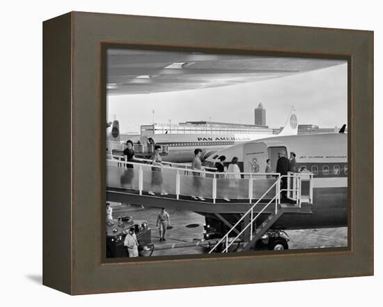 1950s Men and Women Walking Down Ramp Boarding Commercial Jet Airliner Idlewild Airport, New York-null-Framed Premier Image Canvas