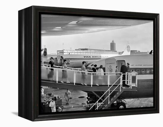 1950s Men and Women Walking Down Ramp Boarding Commercial Jet Airliner Idlewild Airport, New York-null-Framed Premier Image Canvas