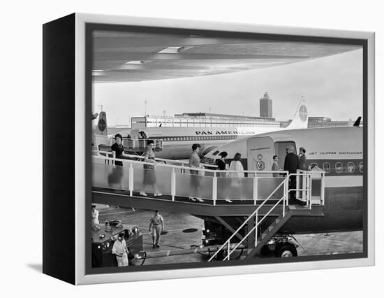 1950s Men and Women Walking Down Ramp Boarding Commercial Jet Airliner Idlewild Airport, New York-null-Framed Premier Image Canvas