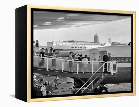 1950s Men and Women Walking Down Ramp Boarding Commercial Jet Airliner Idlewild Airport, New York-null-Framed Premier Image Canvas