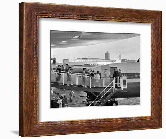 1950s Men and Women Walking Down Ramp Boarding Commercial Jet Airliner Idlewild Airport, New York-null-Framed Photographic Print