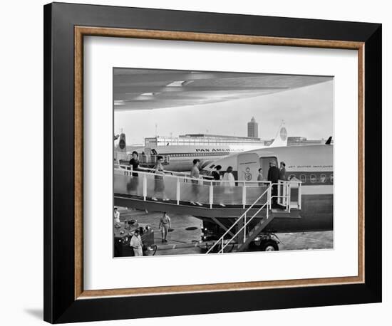 1950s Men and Women Walking Down Ramp Boarding Commercial Jet Airliner Idlewild Airport, New York-null-Framed Photographic Print