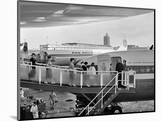 1950s Men and Women Walking Down Ramp Boarding Commercial Jet Airliner Idlewild Airport, New York-null-Mounted Photographic Print