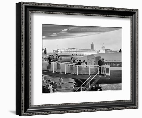 1950s Men and Women Walking Down Ramp Boarding Commercial Jet Airliner Idlewild Airport, New York-null-Framed Photographic Print