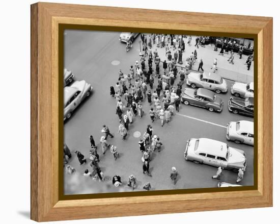 1950s New York City, NY 5th Avenue Overhead View of Traffic and Pedestrians Crossing Street-null-Framed Premier Image Canvas