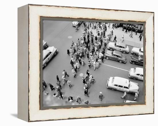 1950s New York City, NY 5th Avenue Overhead View of Traffic and Pedestrians Crossing Street-null-Framed Premier Image Canvas