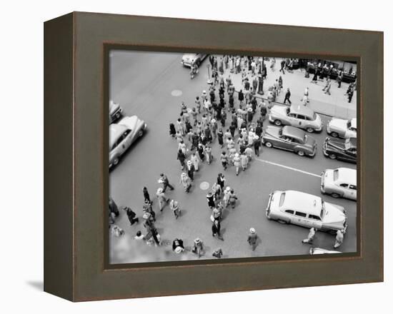 1950s New York City, NY 5th Avenue Overhead View of Traffic and Pedestrians Crossing Street-null-Framed Premier Image Canvas