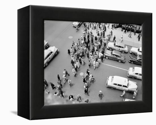 1950s New York City, NY 5th Avenue Overhead View of Traffic and Pedestrians Crossing Street-null-Framed Premier Image Canvas