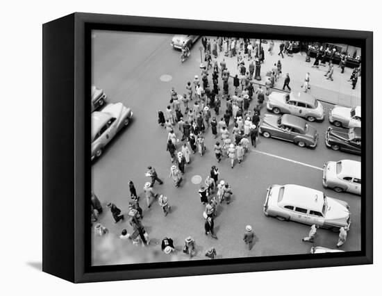 1950s New York City, NY 5th Avenue Overhead View of Traffic and Pedestrians Crossing Street-null-Framed Premier Image Canvas