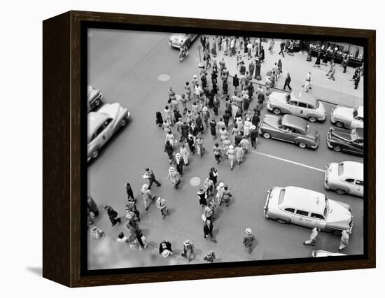 1950s New York City, NY 5th Avenue Overhead View of Traffic and Pedestrians Crossing Street-null-Framed Premier Image Canvas
