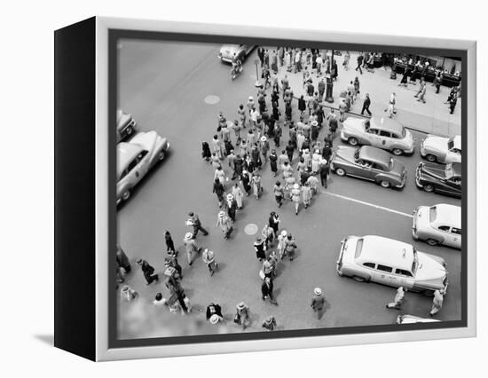 1950s New York City, NY 5th Avenue Overhead View of Traffic and Pedestrians Crossing Street-null-Framed Premier Image Canvas