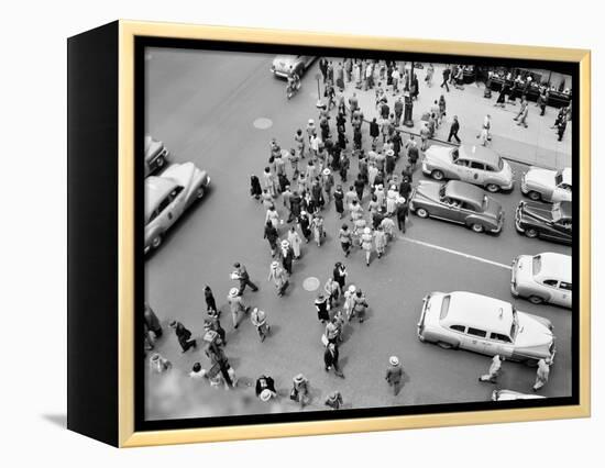 1950s New York City, NY 5th Avenue Overhead View of Traffic and Pedestrians Crossing Street-null-Framed Premier Image Canvas