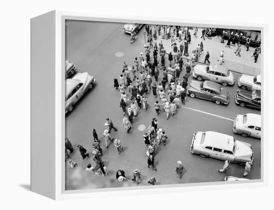 1950s New York City, NY 5th Avenue Overhead View of Traffic and Pedestrians Crossing Street-null-Framed Premier Image Canvas