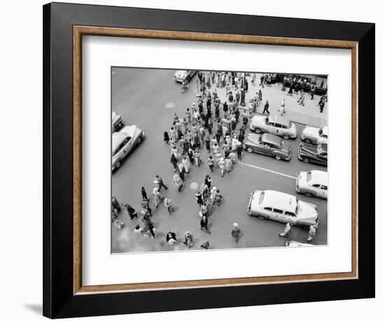 1950s New York City, NY 5th Avenue Overhead View of Traffic and Pedestrians Crossing Street-null-Framed Photographic Print