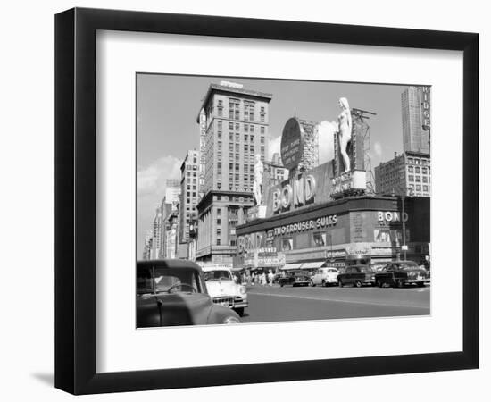 1950s New York City Times Square with Massive Bond Clothing Sign Between 44th and 45th Streets-null-Framed Photographic Print