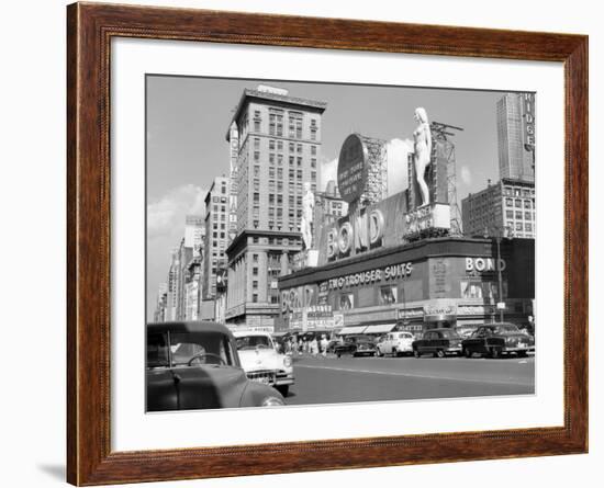 1950s New York City Times Square with Massive Bond Clothing Sign Between 44th and 45th Streets-null-Framed Photographic Print