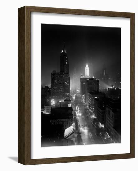 1950s Night Aerial Chicago, Illinois Looking Down on Michigan Avenue-null-Framed Photographic Print