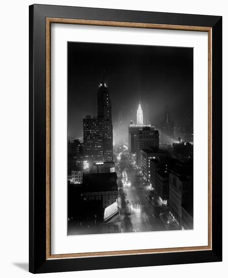 1950s Night Aerial Chicago, Illinois Looking Down on Michigan Avenue-null-Framed Photographic Print