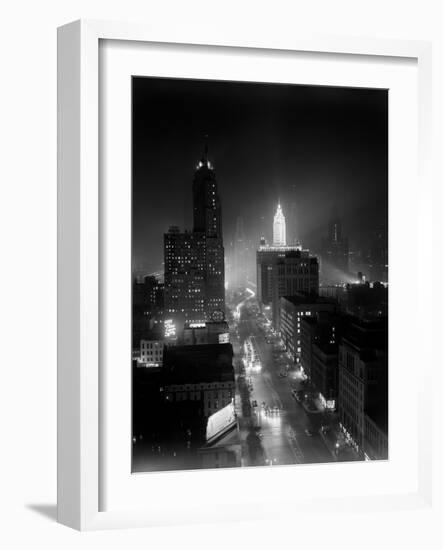 1950s Night Aerial Chicago, Illinois Looking Down on Michigan Avenue-null-Framed Photographic Print