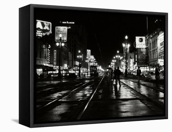 1950s Night Scene Canal Street New Orleans,, Louisiana-null-Framed Premier Image Canvas