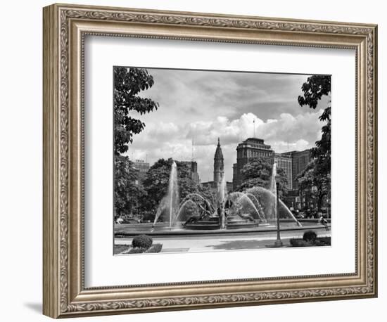 1950s Philadelphia,, PA Looking Southeast Past Swann Fountain at Logan Circle to City Hall Tower-null-Framed Photographic Print