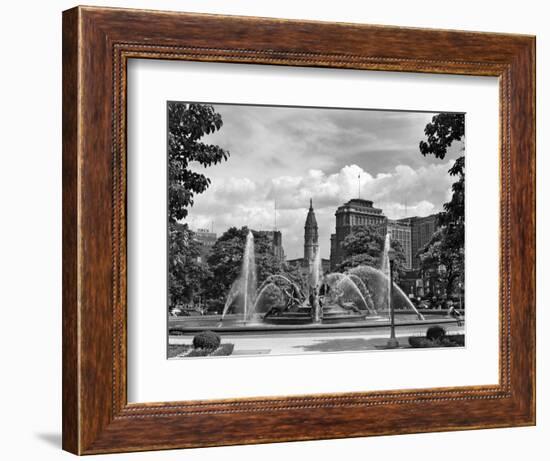 1950s Philadelphia,, PA Looking Southeast Past Swann Fountain at Logan Circle to City Hall Tower-null-Framed Photographic Print