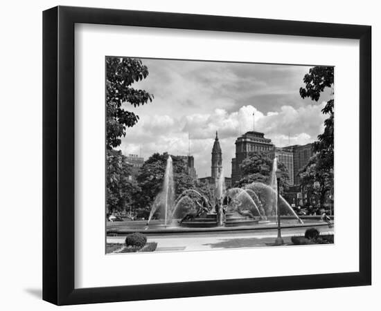 1950s Philadelphia,, PA Looking Southeast Past Swann Fountain at Logan Circle to City Hall Tower-null-Framed Photographic Print