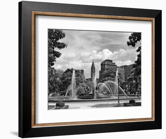 1950s Philadelphia,, PA Looking Southeast Past Swann Fountain at Logan Circle to City Hall Tower-null-Framed Photographic Print