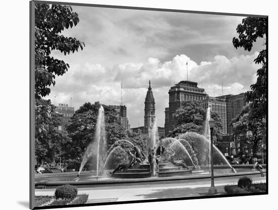 1950s Philadelphia,, PA Looking Southeast Past Swann Fountain at Logan Circle to City Hall Tower-null-Mounted Photographic Print