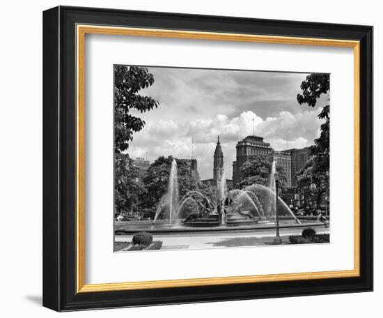 1950s Philadelphia,, PA Looking Southeast Past Swann Fountain at Logan Circle to City Hall Tower-null-Framed Photographic Print