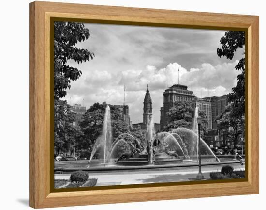 1950s Philadelphia,, PA Looking Southeast Past Swann Fountain at Logan Circle to City Hall Tower-null-Framed Premier Image Canvas