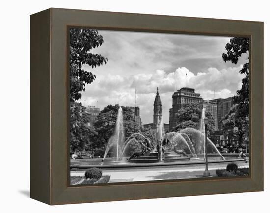 1950s Philadelphia,, PA Looking Southeast Past Swann Fountain at Logan Circle to City Hall Tower-null-Framed Premier Image Canvas