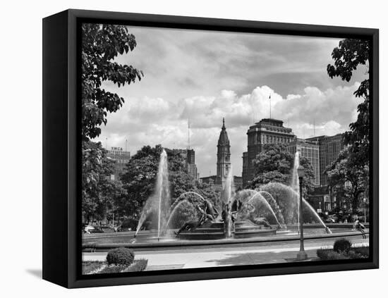 1950s Philadelphia,, PA Looking Southeast Past Swann Fountain at Logan Circle to City Hall Tower-null-Framed Premier Image Canvas