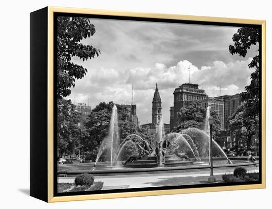 1950s Philadelphia,, PA Looking Southeast Past Swann Fountain at Logan Circle to City Hall Tower-null-Framed Premier Image Canvas