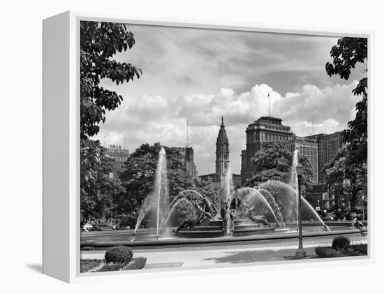 1950s Philadelphia,, PA Looking Southeast Past Swann Fountain at Logan Circle to City Hall Tower-null-Framed Premier Image Canvas