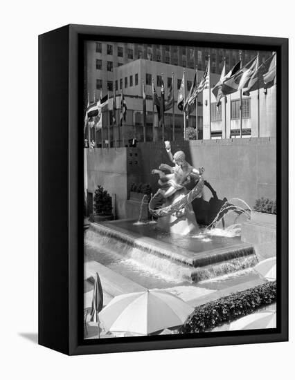 1950s Rockefeller Center Prometheus Fountain and United Nations Flags New York City-null-Framed Premier Image Canvas