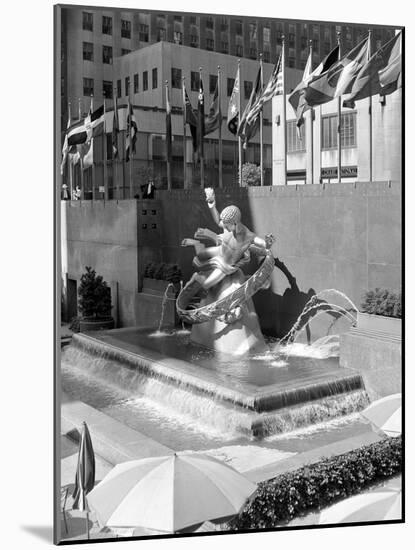 1950s Rockefeller Center Prometheus Fountain and United Nations Flags New York City-null-Mounted Photographic Print