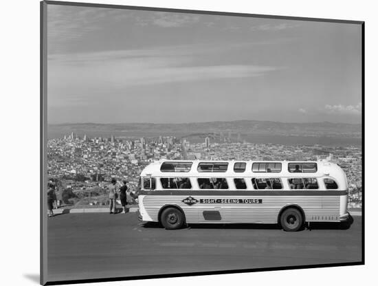 1950s Sightseeing Tour Bus Parked at Twin Peaks for View of San Francisco and Bay Area California-null-Mounted Photographic Print