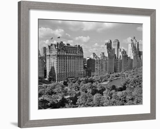 1950s Skyline of New York City Manhattan 57th Street Along Central Park Plaza Hotel-null-Framed Photographic Print