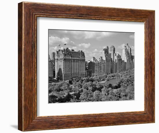 1950s Skyline of New York City Manhattan 57th Street Along Central Park Plaza Hotel-null-Framed Photographic Print