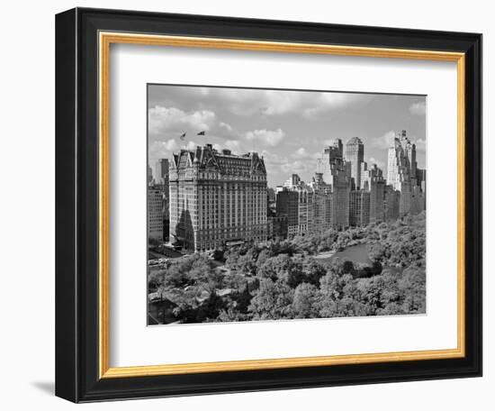 1950s Skyline of New York City Manhattan 57th Street Along Central Park Plaza Hotel-null-Framed Photographic Print